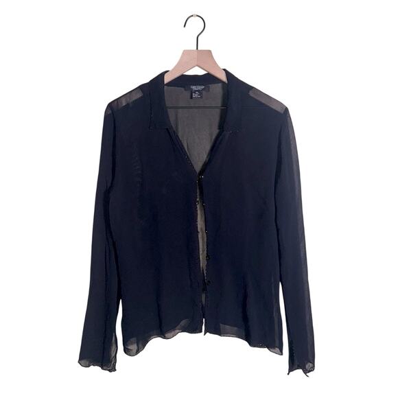 KAREN KANE beaded sheer whimsigoth button up blouse XL - Picture 1 of 7